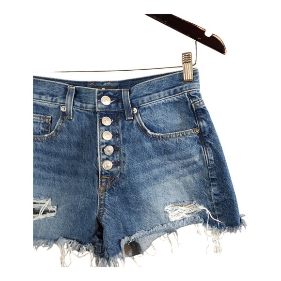 7 For All Mankind Monroe Denim Cut-Off Shorts With Exposed Button Women's 24 - Picture 6 of 10